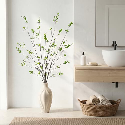 Ttranewsoo 4 Pcs Fall Stems Artificial Ficus Branches, Faux Eucalyptus Stems Fall Decor, Fake Leaves Fall Decorations for Home, Autumn Table Decor Fall Branches for Vase 47.2 Inch,Green - color: Green4