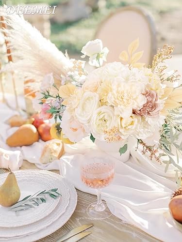 Artificial Flowers Combo Box Set Fall Fake Flowers Silk Mix Roses Peonies with Stems for DIY Bridal Wedding Decor Bouquets Centerpieces Baby Shower Party Home Decorations Cream White 30pcs - color: Creamy White