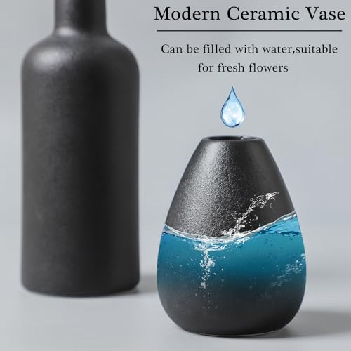 CEMABT Black Ceramic Vase Set - 4 Small Unique Vases for Flowers, Modern Decorative Centerpieces and Home Decor - color: 4set-black