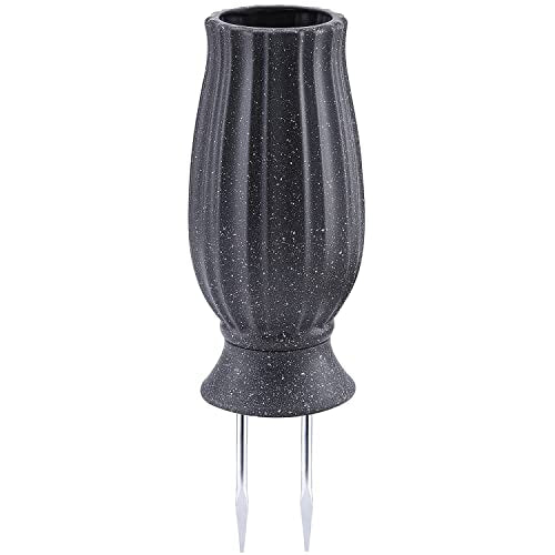 10” Cemetery Vases with Metal Spike for Artificial Flower Grave Decorations | Headstones Flower Holder with Drainage Hole for Artificial Flowers-Cemetery Vases for Grave Memorials Sympathy Gift - color: Black Granite