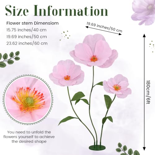6ft Pink Giant Flowers for Decoration with Stand, Large Artificial Poppy, Big Paper Flower Decor for Garden Wedding Party Photography Props Hotel Office Art Gallery Shop Window Display - color: Pink