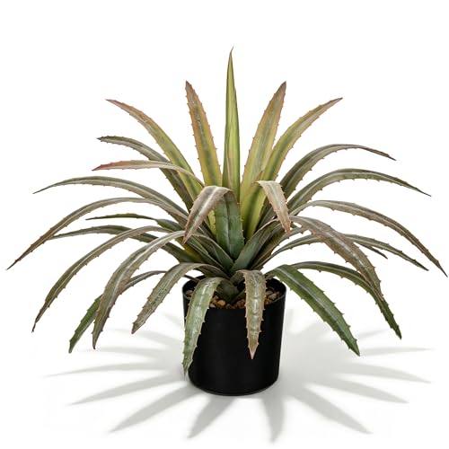 Briful Artificial Agave Plant with Pot 17in Realistic Faux Succulent Plant | with Spiky Textured Leaves, Bendable Stems, Fake Potted Agave for Bathroom Shelf, Desk, Patio, Southwestern Decor - color: Green Red