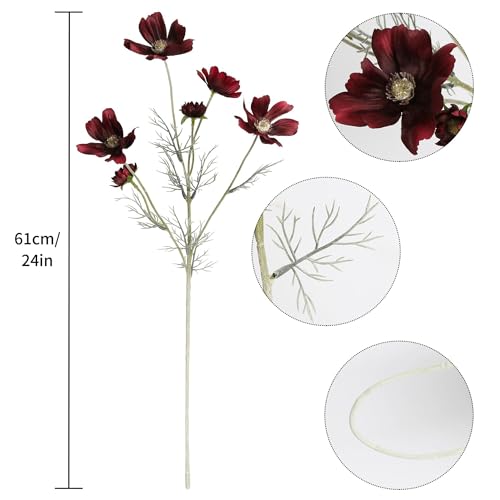 HCTCPALS Artificial Flowers for Outdoors 6 Pcs Daisy Plant Realistic Silk Fake Flowers for UV Resistant Faux Plants Outdoor Indoor Outside Front Porch Hanging Planter Decoration-24” WineRed - color: Daisy Winered