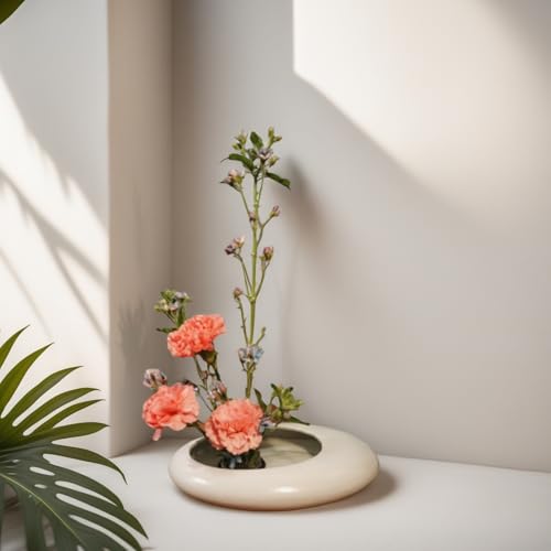 Ikebana Bowl Kit - Ikebana Vase (Japanese Flower Bowl Vase) with 1.8'' Floral Frog, Ikebana Set for Japanese Flower Arrangement (White, 1.8'' Floral Frog Included) - color: White, size: 1.8'' Floral Frog Included