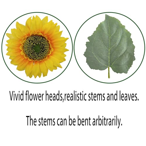 ATFL 12PCS Yellow Sunflowers Artificial Flowers, 24''Fake Silk Sunflower with Long Stem, Artificial Sunflowers for Fall Home Decor, Baby Shower, Wedding Decor and Cemetery Flowers Decor - size: 24"