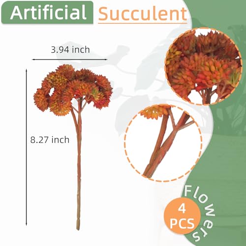 4PCS Artificial Succulent Flower, Plastic Plants Green Artificial Plants for Home Garden, Party, Bedroom Office, Wedding (Dark Orange) - color: Dark Orange, size: 4PCS