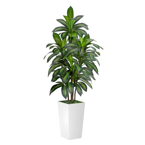 VIVATREES Dracaena Tree 5FT Artificial, 60in Tall Faux Dracaena Tree with 15.7 White Planter, Fake Potted Tree for Indoor & Outdoor Home Office Decor - style: 5ft-white