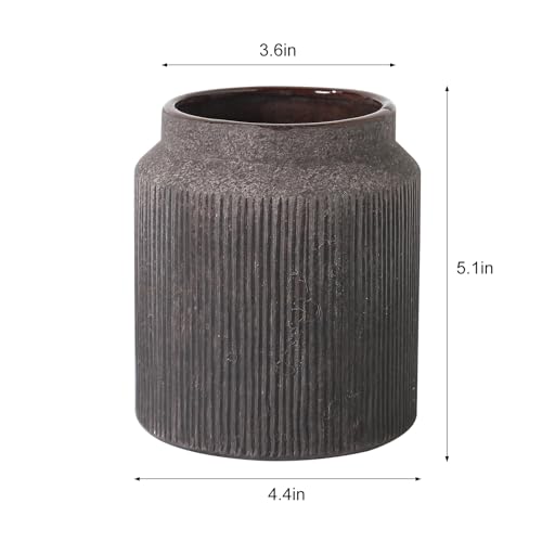 Farmhouse Vase for Home Decor, Vintage Rustic Terracotta Flower Vase Suitable for Home Decor, Living Room, Shelf, Dining Table. 4.4IN*5.1IN ZSHLXM - color: Dark Brown, size: 4.4 x 5.1 inches