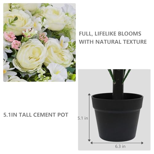 24" Artificial Potted Flowers for Outdoors Set of 2 - UV Resistant Faux Champagne Silk Peonies with Eucalyptus Plants in Cement Pots for Outside Front Porch Home Indoor Decor - color: Champagne, size: 24" Classic Peony