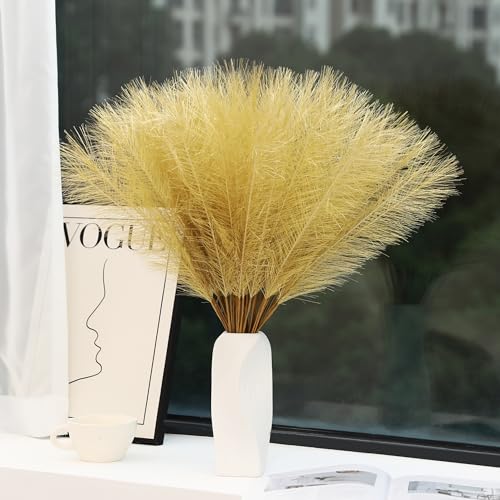 Wertuirk 60pcs Gold Faux Pampas Grass - 24 Inch Long Pampas Grass Wall Decor, Mini Artificial Pampas Grass for Great Gatsby Party Decorations and Glam Room Decor (Gold) - color: Gold, size: 60 Pieces