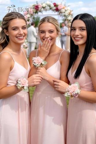 Rose Pink Wrist Corsage for Wedding Prom, Handmade Artificial Flower Corsage Bracelets for Bride,Bridesmaid,Mother,Porm Corsage for Homecoming,Party Anniversary(Set of 2) - color: Pink, size: 2 Wrist Corsages