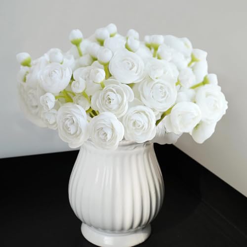 18 Pcs White Ranunculus Artificial Flowers Real Touch Mini White Ranunculus Flowers for Wedding DIY Bouquets Home Decor Arrangements - color: White