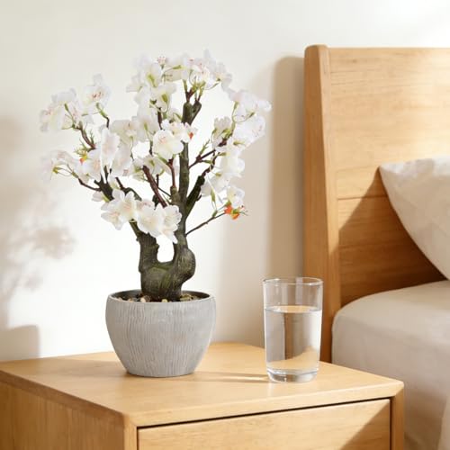 KAIRNE Artificial White Cherry Blossom Potted,15.7 Tall Fake Bonsai Tree,Flowers Faux Plants Plant,Realistic Decorative Plants Potted,Spring Floral Table Decoration for Home Office Gifts Desk Decor - color: Cherry Blossom