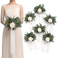 Ling's moment Artificial Bridesmaid Bouquets Set of 6 Eucalyptus Wedding Flower Bouquets White Floral Bouquet Bridal Bouquets with Ribbon Ceremony,Anniversary,7-inch Diameter - color: Wht-white
