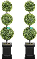 3.5ft Boxwood Outdoor Topiary Set of 2, Tall All Year Green Fake Plant Topiary Trees Artificial Outdoor Porch Trees with Sturdy Pot for Outdoor Indoor (Ball)