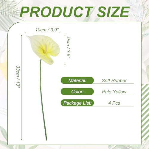 uxcell 4Pcs 11inch Artificial Anthurium Lily Flowers, Permanent Flower Bouquet for Home Arrangements Wedding Festival Decoration Crafts Store Decor Accessories, Pale Yellow - color: Pale Yellow