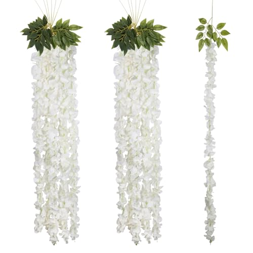 12PCS Ivory Wisteria Hanging Flowers 6.4FT Artificial Hanging Wisteria Flowers for Decoration for Wedding Arch, Backdrop, Garden Party Decor (Ivory) - color: Ivory