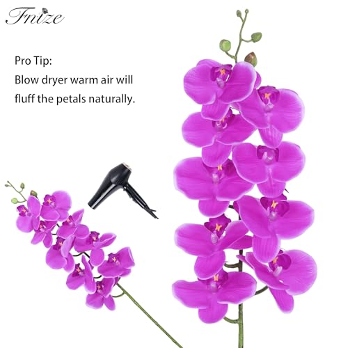 Fnize Artificial Orchid Stems Real Touch Latex Phalaenopsis Branches Faux Cymbidium Flowers 9 Large Petals 38 Inches 2pcs (Purple) - color: Purple