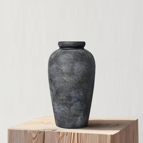 Rustic Vase, 11 inch Large Terracotta Flower Vase, Farmhouse Ceramic Pottery, Distressed Farmhouse Decor for Living Room, Shelf, Entryway, Room Decor, Black Bronze - color: Rustic Bronze