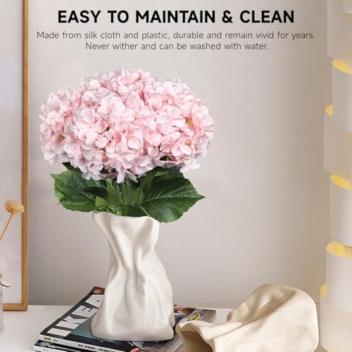6 PCS Artificial Hydrangea Flowers, Faux Silk Hydrangea with Long Stems, Home Wedding Decor, Table Centerpieces, Party Decorations(Light Pink) - color: Light Pink