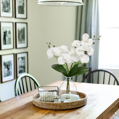 Oairse White Orchids Artificial Flowers, Faux Orchid in Glass Vase Real Touch Small Phalaenopsis Orchid Flowers Arrangements with Clear Vase Orchids Centerpiece for Dining Room Table - color: White & Clear