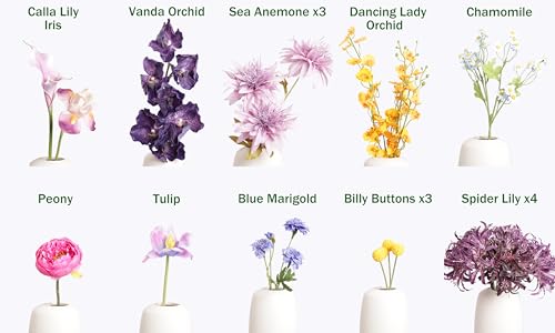 Artificial Flowers & Fake Flowers Bouquet, Lifelike Faux Silk Spider Lily Arrangement, Luxe Jewel Tone Centerpiece for Home Wedding Party