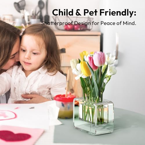 NIUBEE Acrylic Vase for Centerpieces, Clear Acrylic Flower Vase Display for Fresh/Artificial Flowers, Kid-Safe Transparent Flower Holder for Living Room/Office/Wedding/Anniversary (4.72 Inch) - size: 4.72 Inch