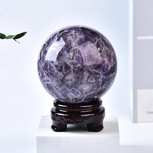 Dream Amethyst Crystal Ball with Stand Large Healing Crystals Sphere for Meditation, Divination, Witchcraft 90-100mm/3.5-3.9" - color: Dream Amethyst, size: 3.5 - 3.9 inches
