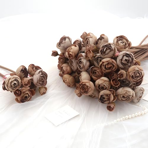 24 Stems Artificial Ranunculus Flowers - 96 Bloom Faux Silk Ranunculus Bouquet for Wedding Decorations, Home Décor, Holiday Arrangements & Large Event Centerpieces (Coffee) - color: Coffee