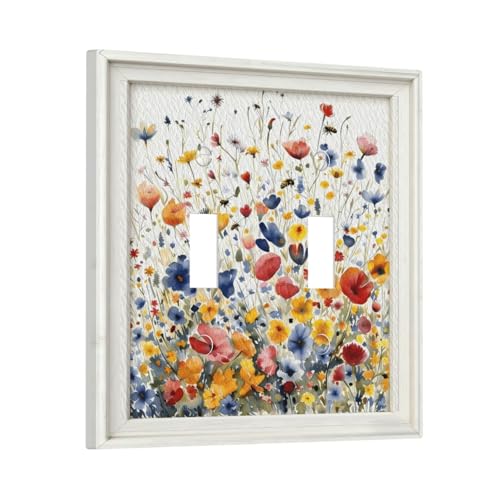 Decorative Art Light Switch Covers Watercolor Wildflower Bouquet 2 Gang Double Toggle Wall Plate Decorative Switchcover Electrical Switchplate for Home Decor - color: Watercolor Wildflower Bouquet, size: 2-Gang Toggle / 5 x 4.9 IN