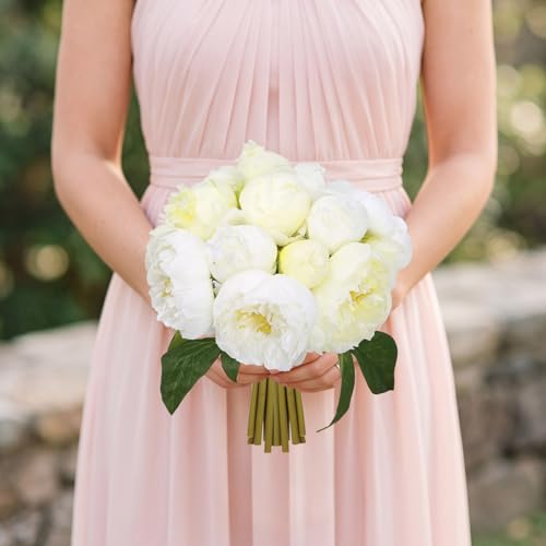 Cream Peonies Silk Flowers 2 Bouquets Fake Peonies 14 Heads Faux Peony Flowers with Stems for Wedding Decoration Bride Bouquet Faux Flowers Crafts Floral Arrangement (Cream) - color: Cream
