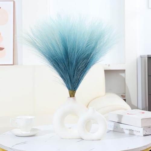 Ureymx Faux Pampas Grass Decor 17.7 Inch 30pcs, Pompas Grass Flower Arrangement and Vase Filler Artificial Pampas Grass Short Decor for Boho Home Wedding Decoration (Gradient Blue) - color: Gradient Blue, size: 17 Inch 30 Pcs