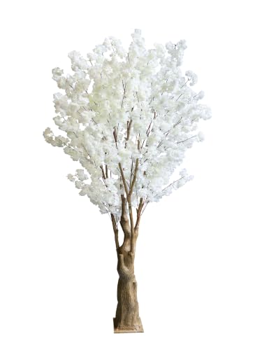 7FT Artificial Cherry Blossom Tree, White Faux Flower Tree for Home, Office, Wedding, Party & Outdoor Decor (2.1M) - color: White, size: 7ft