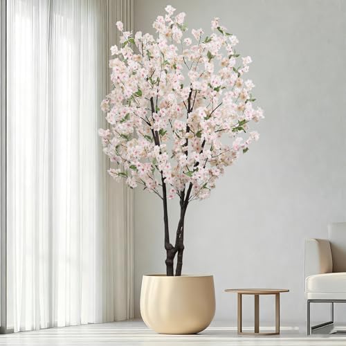 Artificial White Cherry Blossom Tree 5.7ft(68in) Faux Lifelike Plant for Indoor Decor Natural Potted Tree Realistic Pink Cherry Flowers Wood Trunk for Home Living Room,Office Perfect Weeding Gift - color: Cherry Blossom(white 12), size: 5.7ft