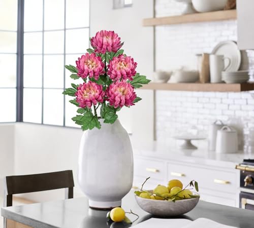 Hollyone 5Pcs Fake Mums Flowers Pink Artificial Chrysanthemum Flowers Silk 22.8inch Long Stem Floral Arrangements Bouquets Faux Spider Mum Flower Pincushion Flower Bush Spring Home Decor - color: Pink