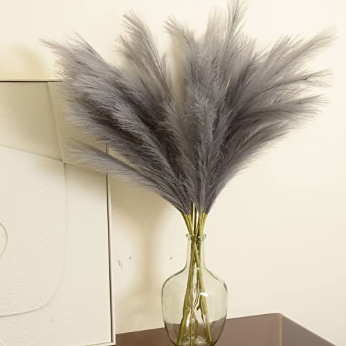 Faux Pampas Grass, Set of 9 Stems 37'' Tall Fluffy Fake Pompas Floral, Large Artificial Pompous Branches for Floor Vase Fillers, Pompas Decorativas, Boho Farmhouse Wedding Home Decor(Grey) - color: Grey