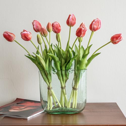 Artificial Tulips Flowers,Soft Touch Latex Bouquet, Fake Tulips,Spring Wedding Home Room Table Centerpiece Decor - color: Coral Pink(no Vase)