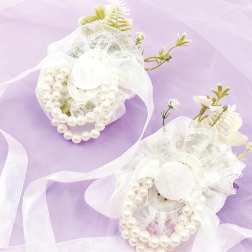 Wrist Corsage and Boutonniere Set, Artificial Rose Corsage Wristlet and Boutonniere for Wedding Prom Party (Red & Purple, 2pcs Wrist Corsage) - color: Red & Purple, 2pcs Wrist Corsage