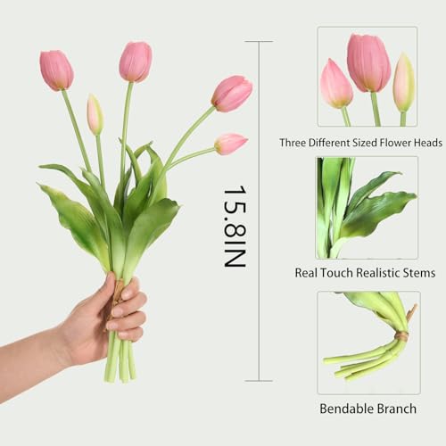 15 Pcs Deep Pink Tulips Artificial Flowers Faux Tulips Real Touch Latex Fake Flower Bouquet for Spring Wedding Home Décor Centerpiece Arrangements - color: Deep Pink
