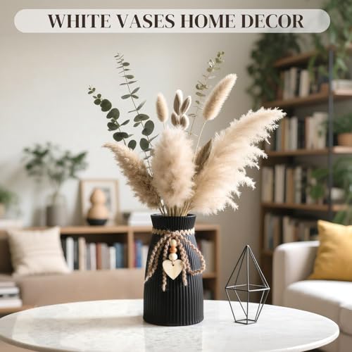 DomeStar Black Ceramic Vase, 6.3" Tall Boho Ribbed Vase for Pampas Grass, Wedding Centerpiece, Coffee Table, Bedroom & Apartment, Neutral Farmhouse Minimalist Modern Home Decor - color: Black