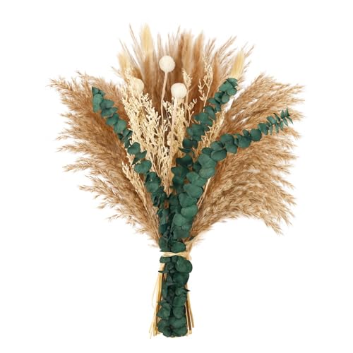 Musunny Dried Pampas Grass Decor ,17" Dried Flowers for Vase, Boho Dried Flower Bouquet with Eucalyptus for Farmhouse Home Room Office Décor - color: White02