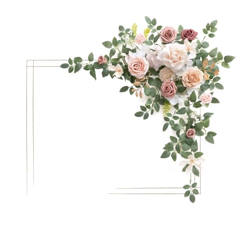 Ling's Moment Wedding Artificial Welcome Sign Flowers Swag Arch Floral Garland Decorations Dusty Rose Cream Ceremony Reception Entrance Entryway Party Banquets Easel Wall Home Outdoor(NOT Include Sign - color: Dusty Rose & Cream
