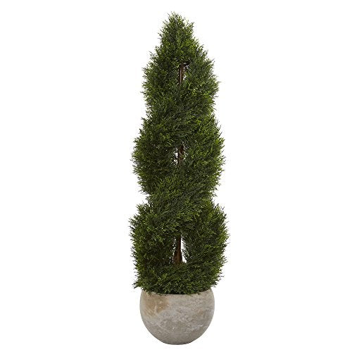 Nearly Natural 4ft. Double Pond Cypress Spiral Artificial Tree in Sand Colored Planter UV Resistant (Indoor/Outdoor)