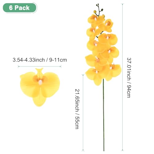 M METERXITY 6-Pack Artificial Orchid Flowers 9 Large Petals 37 Inch Faux Phalaenopsis Silk Bouquets Real Touch Yellow Fake Orchids for Home/Wedding/Christmas/Party/Garden Office - color: Yellow
