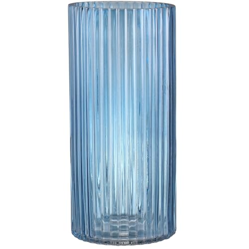Blue Glass Vase, Glass Flower Vase, Ribbed Glass Vases, Blue Vase, Tall Cylinder Vases for Centerpieces, Living Room, Bedroom, Dining Table, Office, Wedding, Bookshelf Decoration, 10 Inches - color: Blue, size: 10''