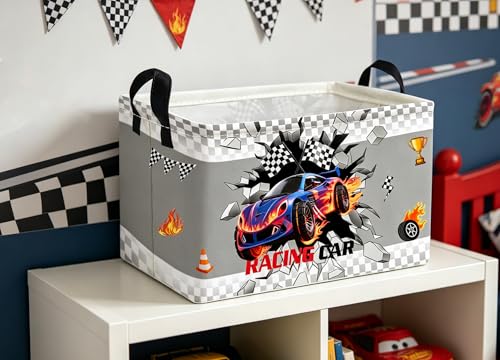 Essme Rectangular Kids Baskets,Car Storage Box,Cute Basket for Kids with Handles for Room Decor, Book Bins,Shelf Basket.(Blue Car) - color: Blue Car