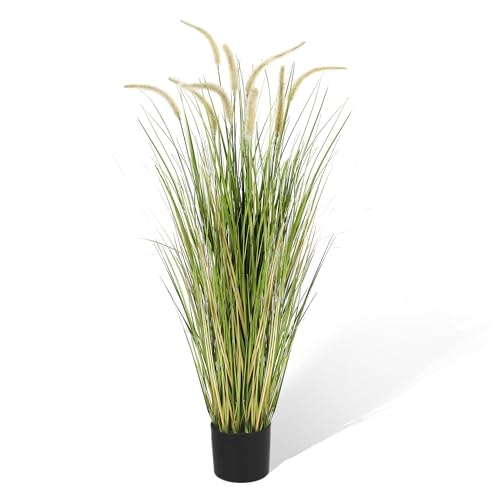 KOL Artificial 4ft Horsetail Reed Grass, 47.2in Artificial Indoor Outdoor Fake Grass Plant, Home Office Wedding Decorative Artificial Plants & Flowers in Pot Faux Plant Greenery, Housewarming Gift - size: 4FT