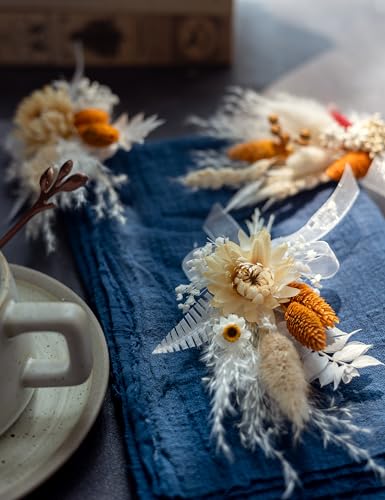 xin's convey Mini Dried Flower Set (Pack of 6), Orange Small Bouquet, Pampas Small Bouquet, Party Plate Decoration, Bridesmaid Flower Girl Proposal Box, Birthday Cake Decoration (Terracotta) - color: Orange