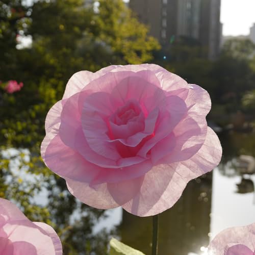 Giant Roses Artificial Flowers for Decoration with Stand,Oversized Handmade Paper Rose Decoration for Wedding,Party,Window Display,Photography Prop,Valentine’s Day & Event Decor(Pink) - color: Pink