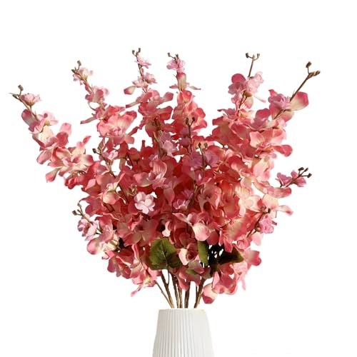 6PCS Dark Pink Delphinium Artificial Flowers Espigas para Jarrones Fake White Flowers Tall Flowers for Floor Vase Flowers for Tall Vase Floral Arrangements Home Table Wedding Decor - color: Dark Pink
